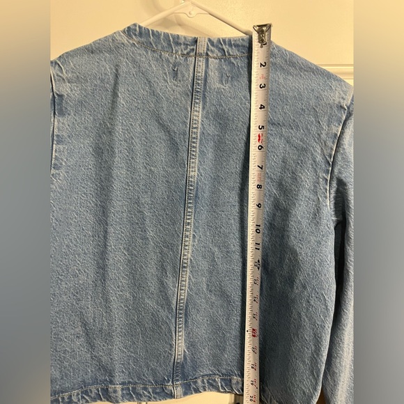 Zara collarless Cropped denim Jean Boxy Fit jacket w/ silver buttons XS - Picture 8 of 9